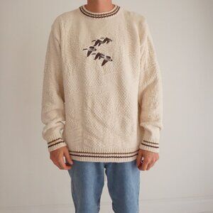 Vintage Shenandoah Sweater Cream Embroidered Geese Cabin Knit Rustic Outdoors XL